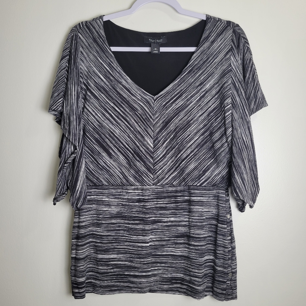 WHBM Artsy V neck Ruffle Sleeve‎ Grey Tunic Blouse M